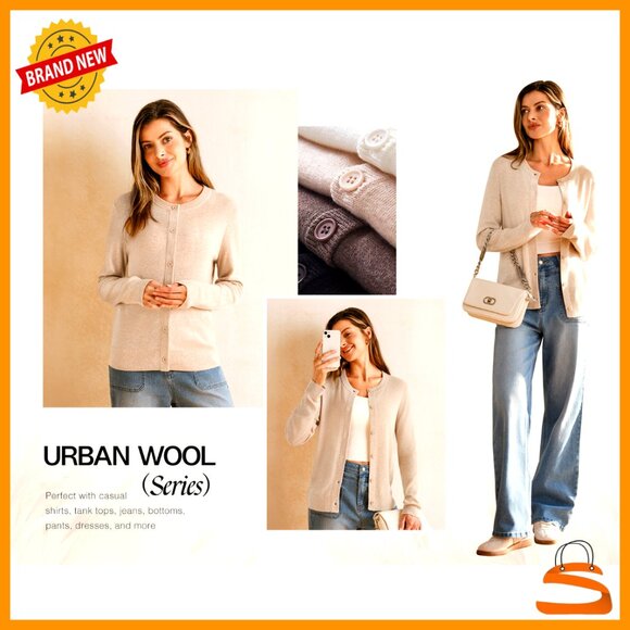 Lightweight Wool Blend Cardigan Classic Business Casual Layering Piece - Picture 7 of 7